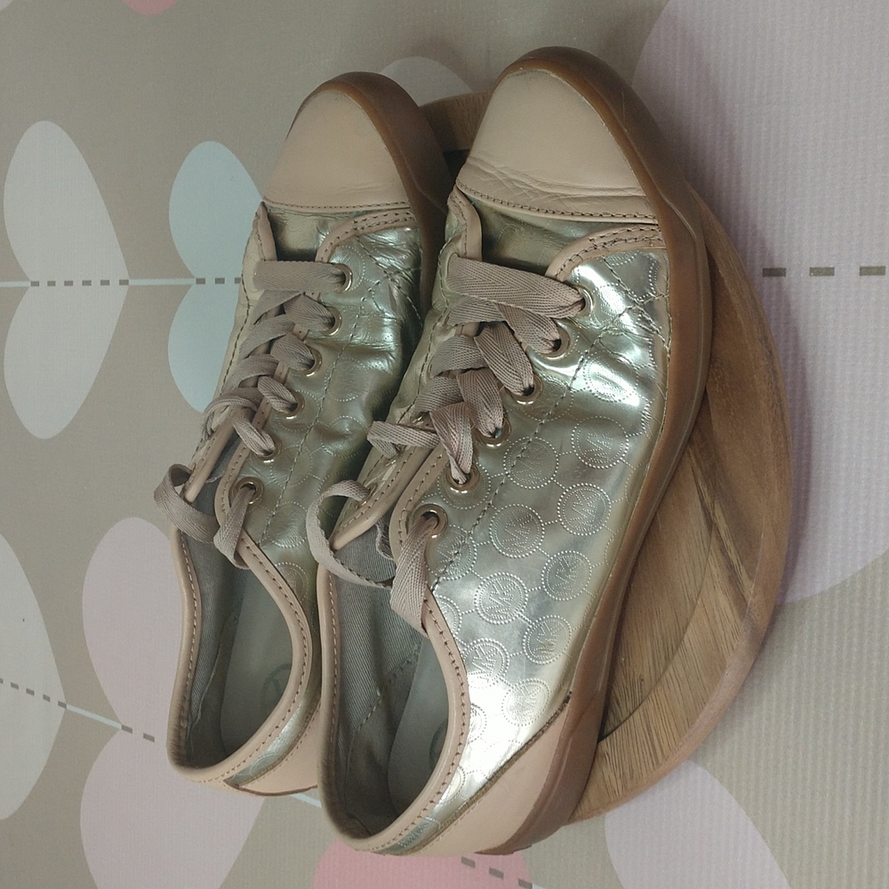 Michael Kors Metallic Gold and Beige Sneakers